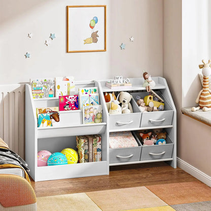 3-Tier Kids Bookshelf with Toy Storage & Drawers, White