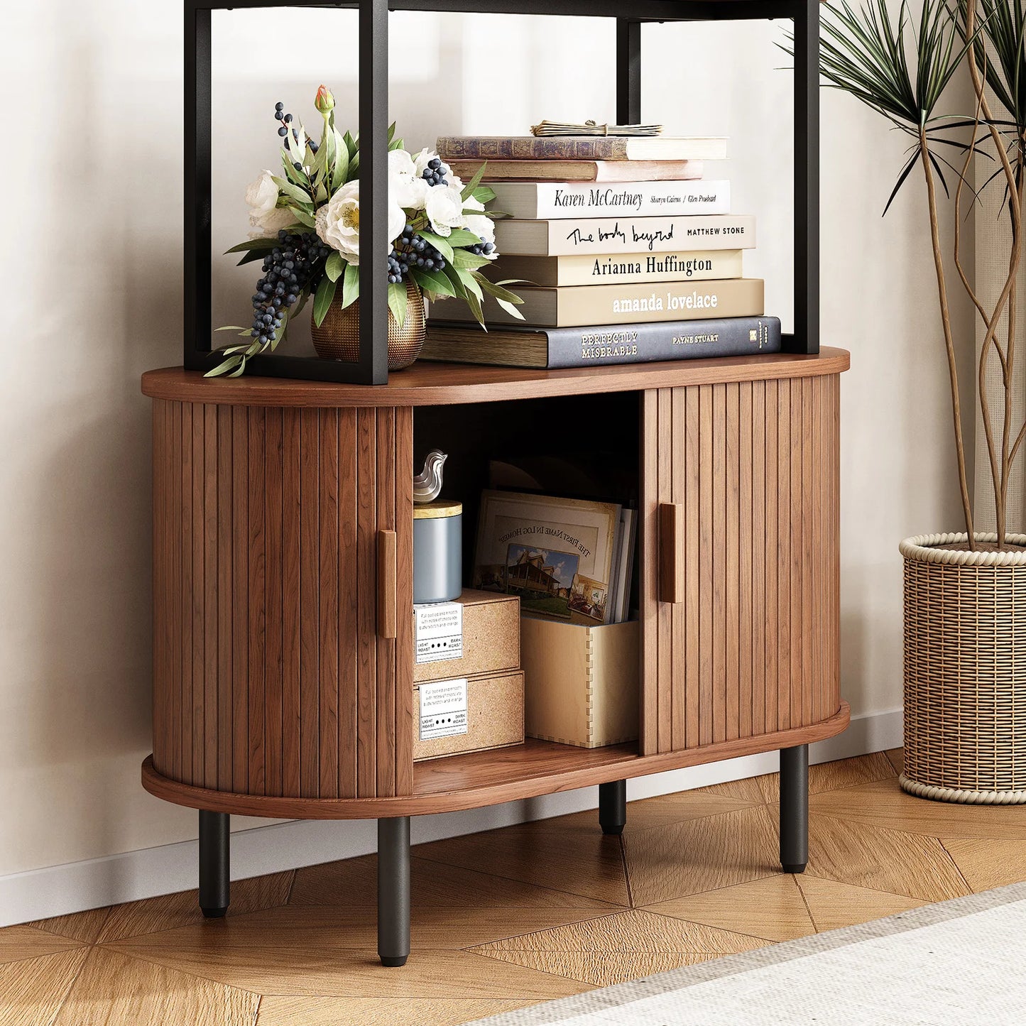 71" Tall, 4-Tier Bookshelf with Storage Cabinet
