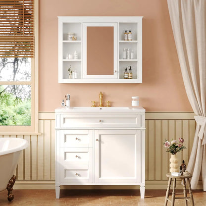 36" Bathroom Vanity Set with Mirror, Cabinet & Single Sink