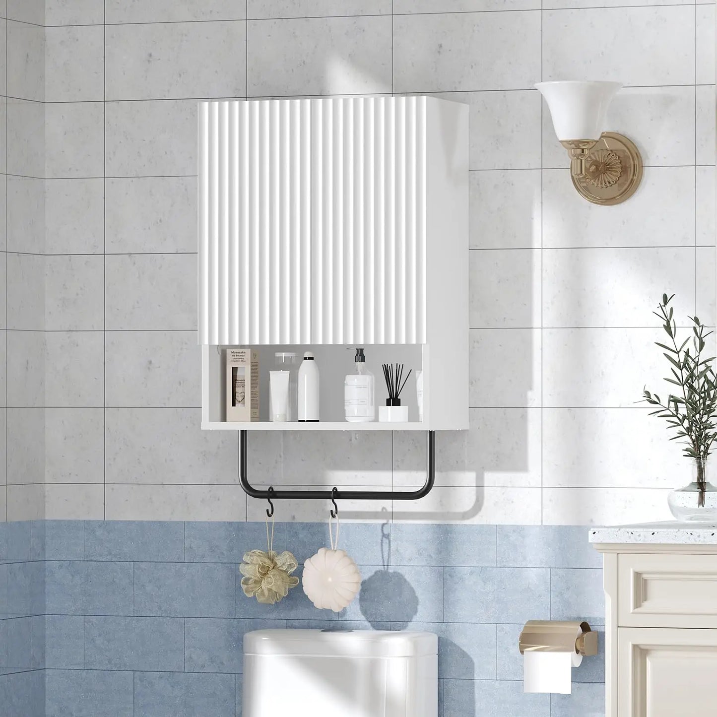 Wall Mounted Medicine Cabinet w/ Towel Bar & Adjustable Shelf