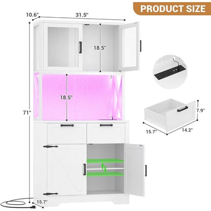 71" Pantry Cabinet with LED Light & Outlet