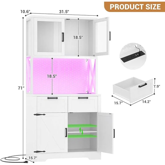 71" Pantry Cabinet with LED Light & Outlet