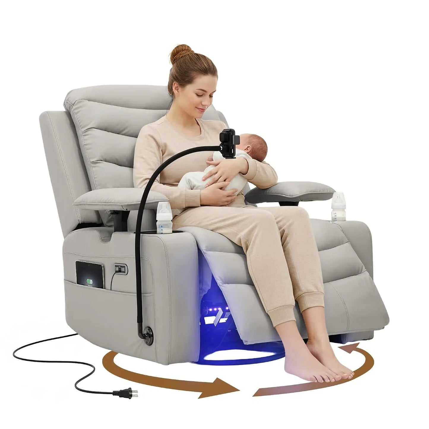Chenille Swivel Rocking Glider Recliner Nursery Chair