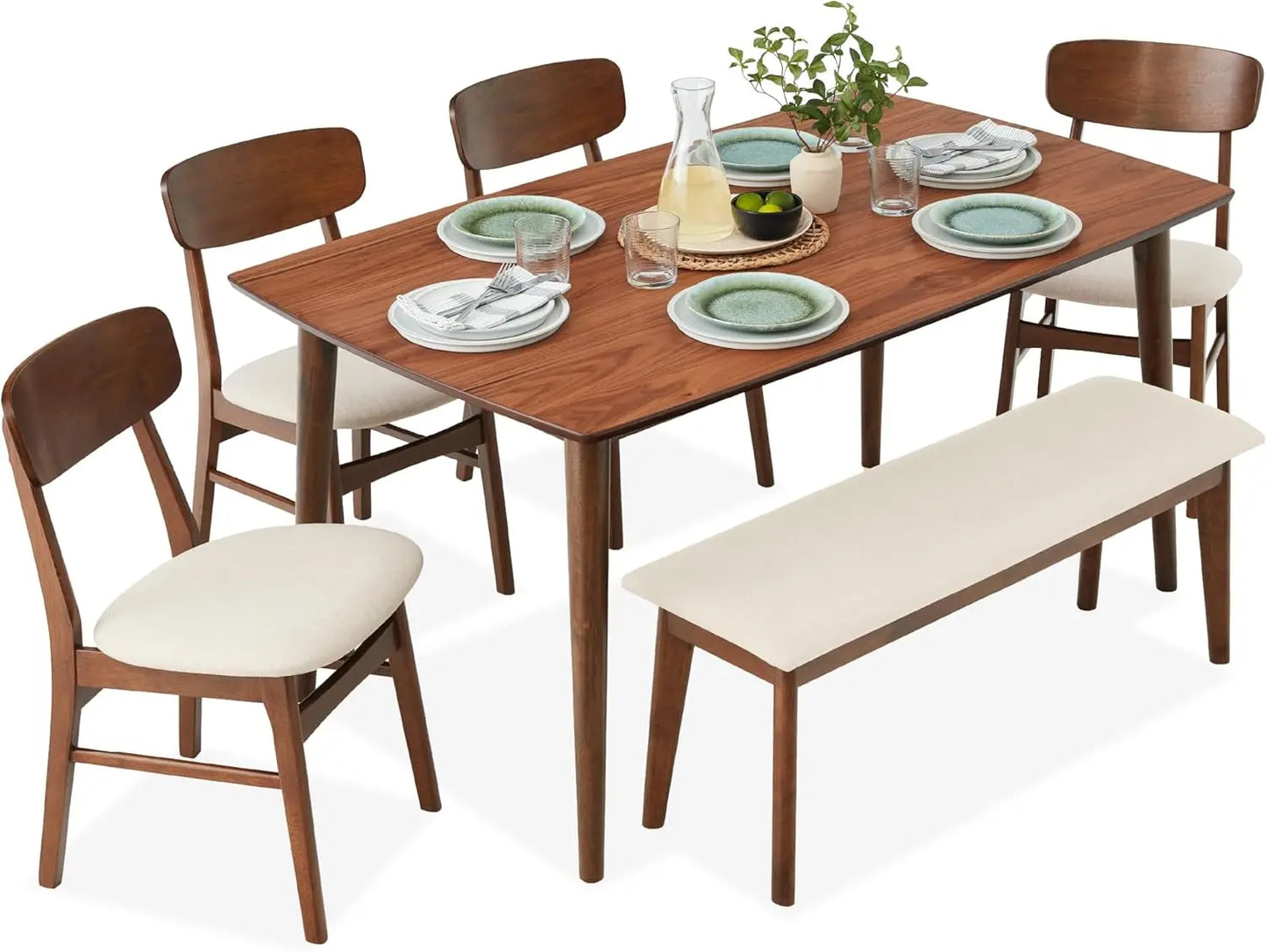 6-Piece Wooden Mid-Modern Table & Upholstered Chair Set