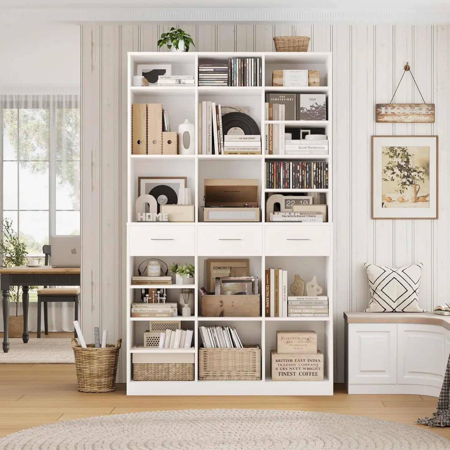 47" Wide Bookshelf with 3 Storage Drawers