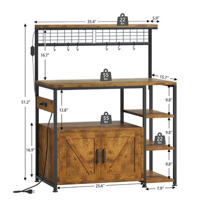 Bakers Rack with Power Outlet and LED Light