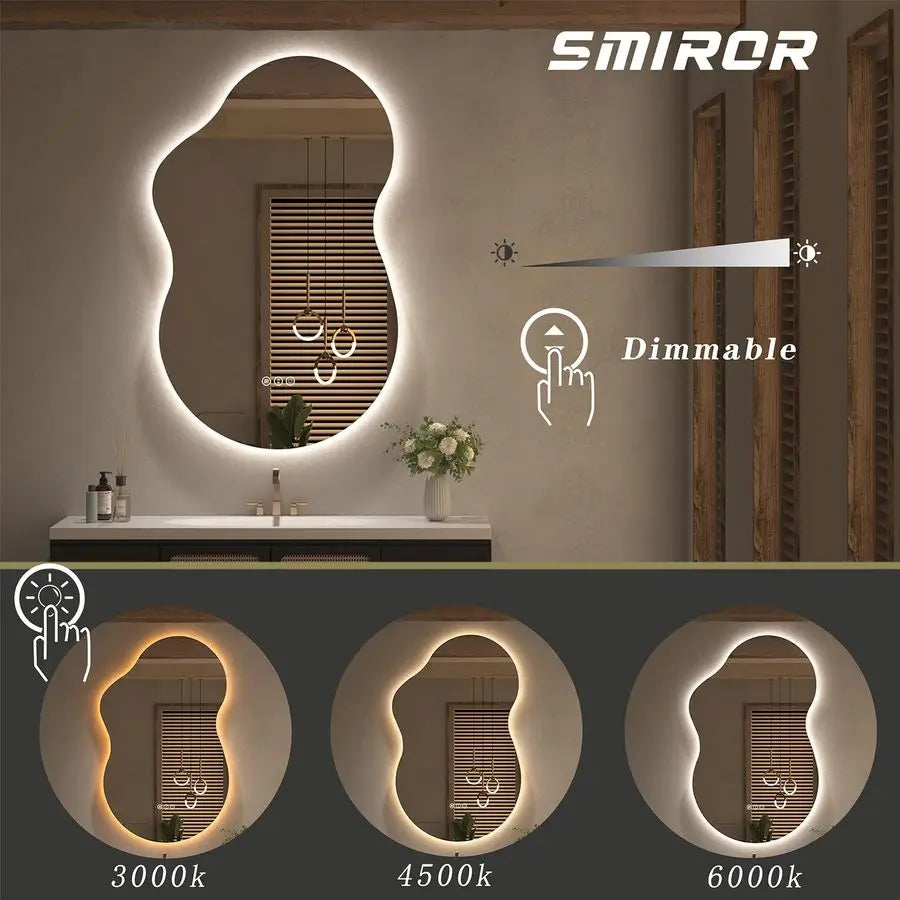 Irregular Backlit Bathroom Mirror with LED Lights 20 x 36