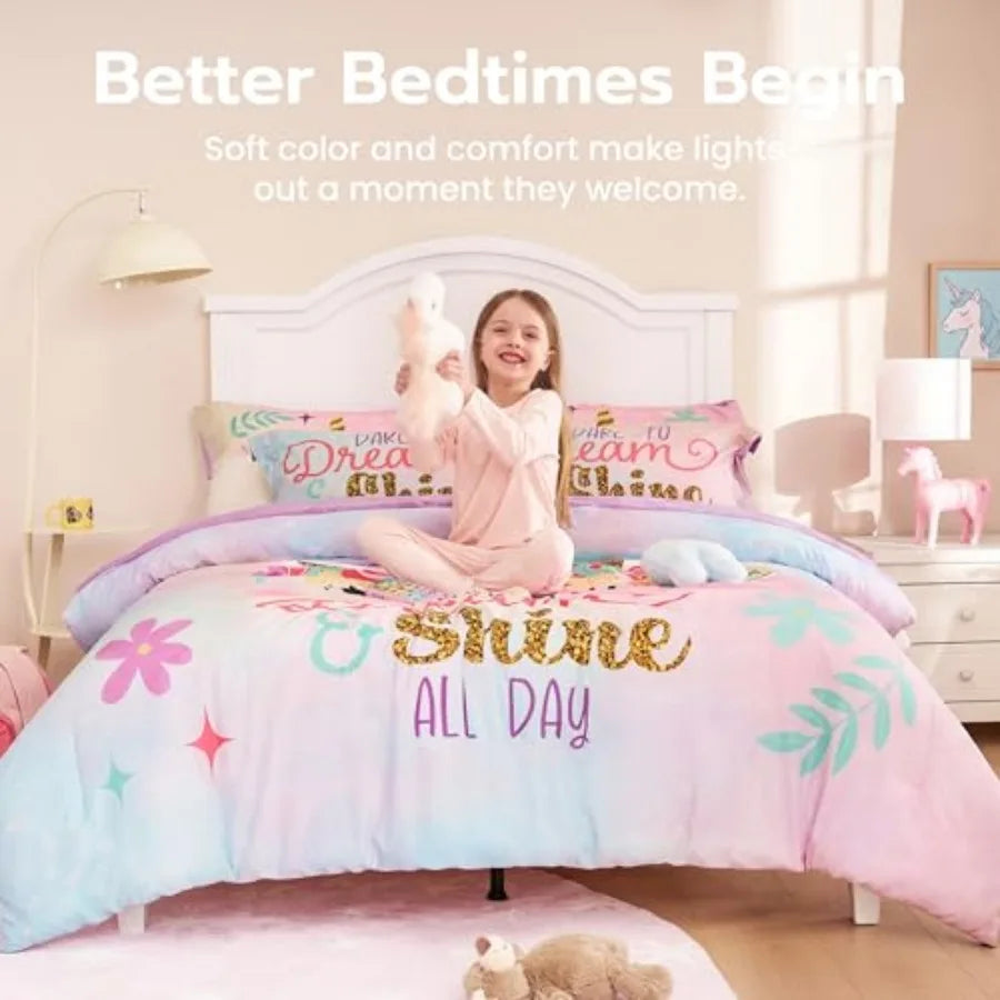5 Pcs Girls Super Soft Microfiber Bed in a Bag with Comforter