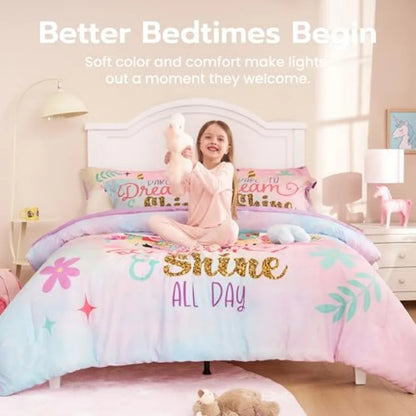 5 Pcs Girls Super Soft Microfiber Bed in a Bag with Comforter