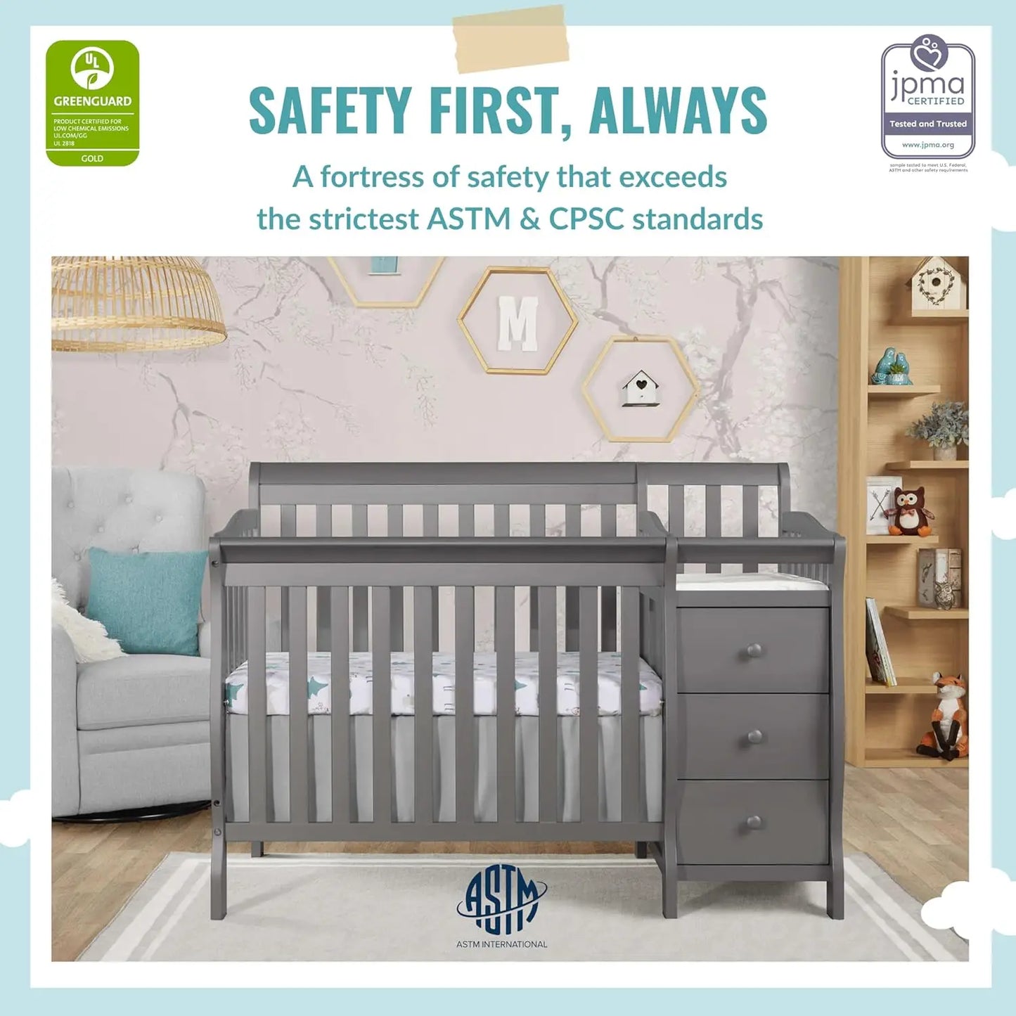 4-in-1 Mini Convertible Baby Crib & Changer with Storage