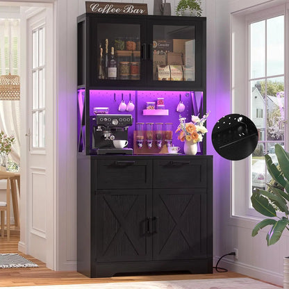 71" Pantry Cabinet with LED Light & Outlet
