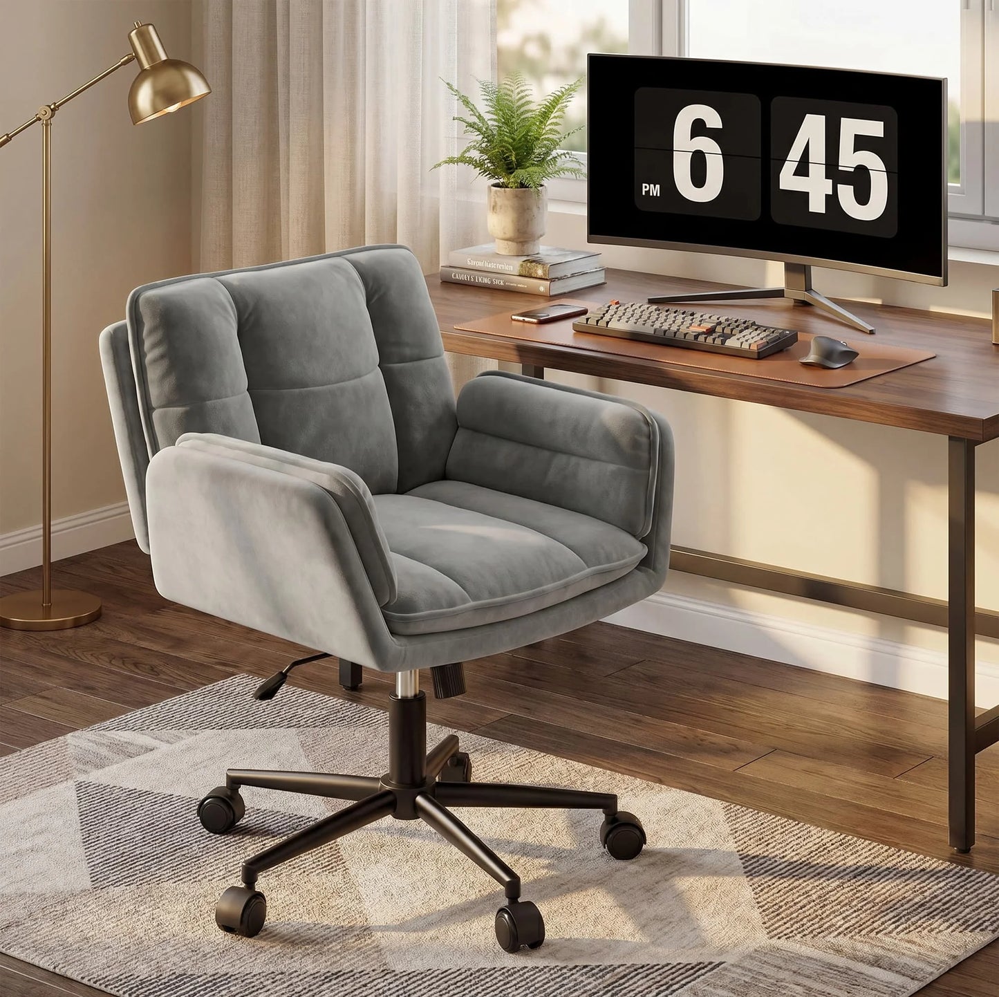 Cross Legged Office Chair with 5-Position Flip-Up Armrest