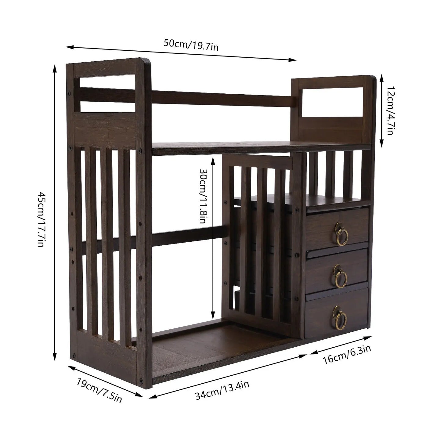 Bamboo Desktop Organizer with Storage Shelves & 3 Drawers