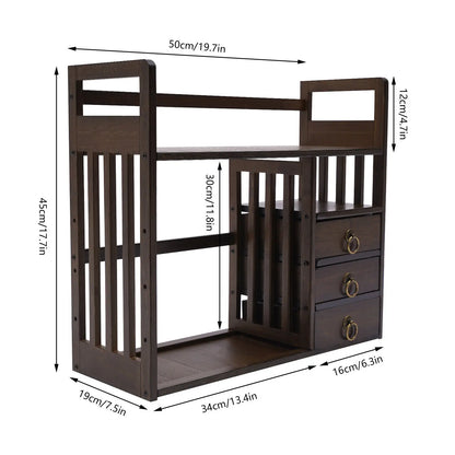 Bamboo Desktop Organizer with Storage Shelves & 3 Drawers