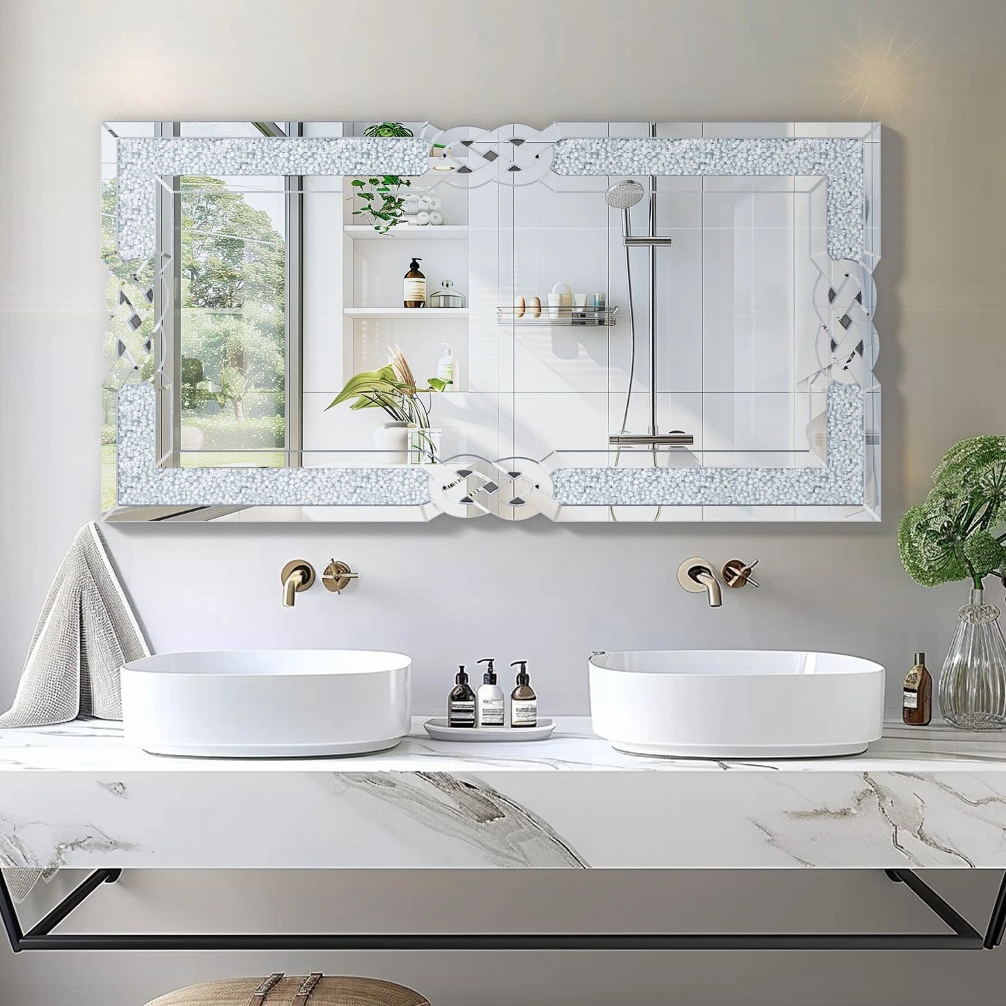 Wall Mirror with Decorative Glam Bling Crystal Frame Edge