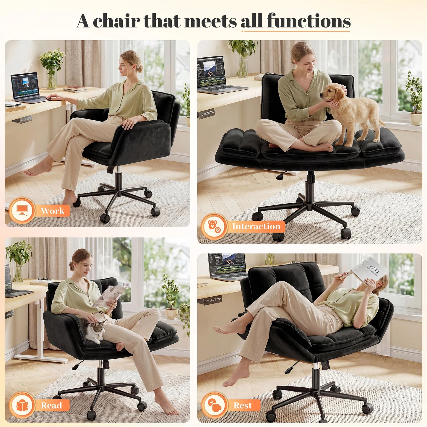 Cross Legged Office Chair with 5-Position Flip-Up Armrest