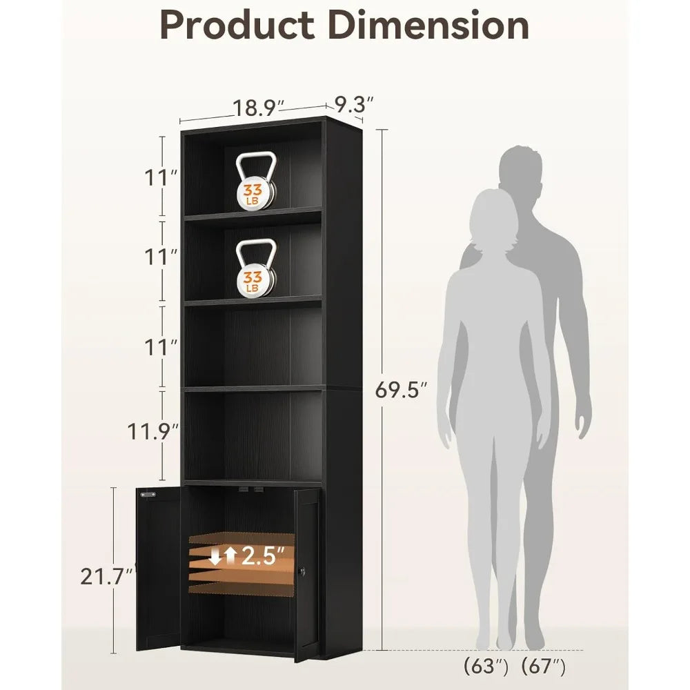 6-Tier Display Bookcase with Doors
