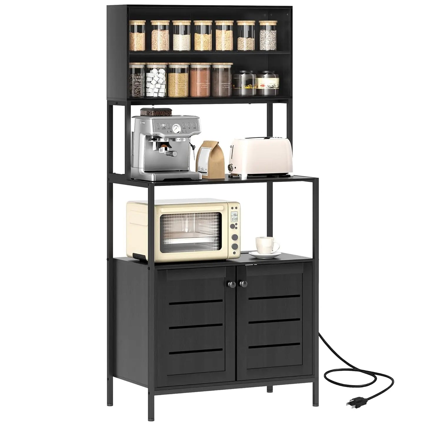 Kitchen Bakers Rack with Power Outlet & Storage Shelves