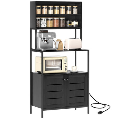 Kitchen Bakers Rack with Power Outlet & Storage Shelves