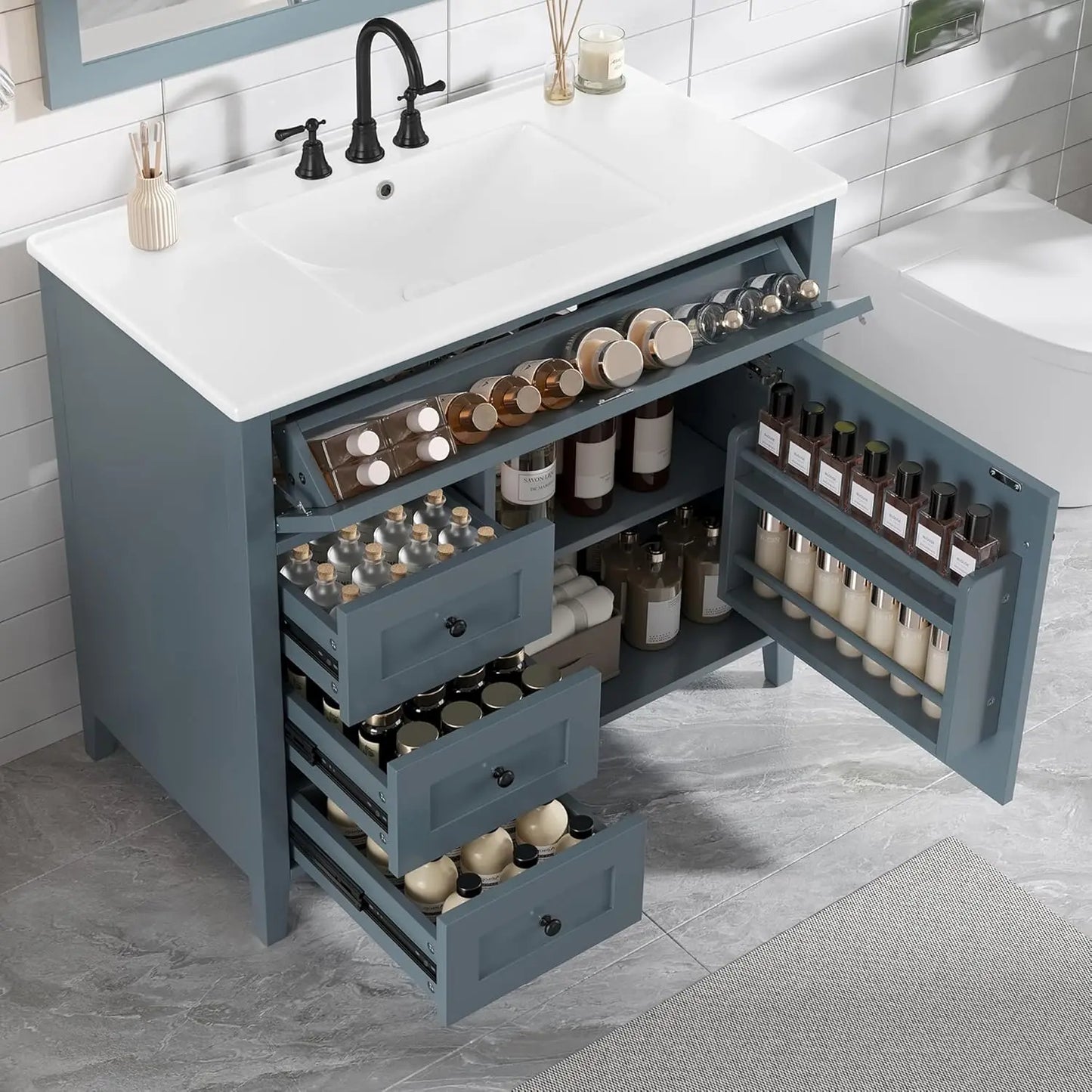 36" Free Standing Bathroom Vanity with Sink & Storage Drawers