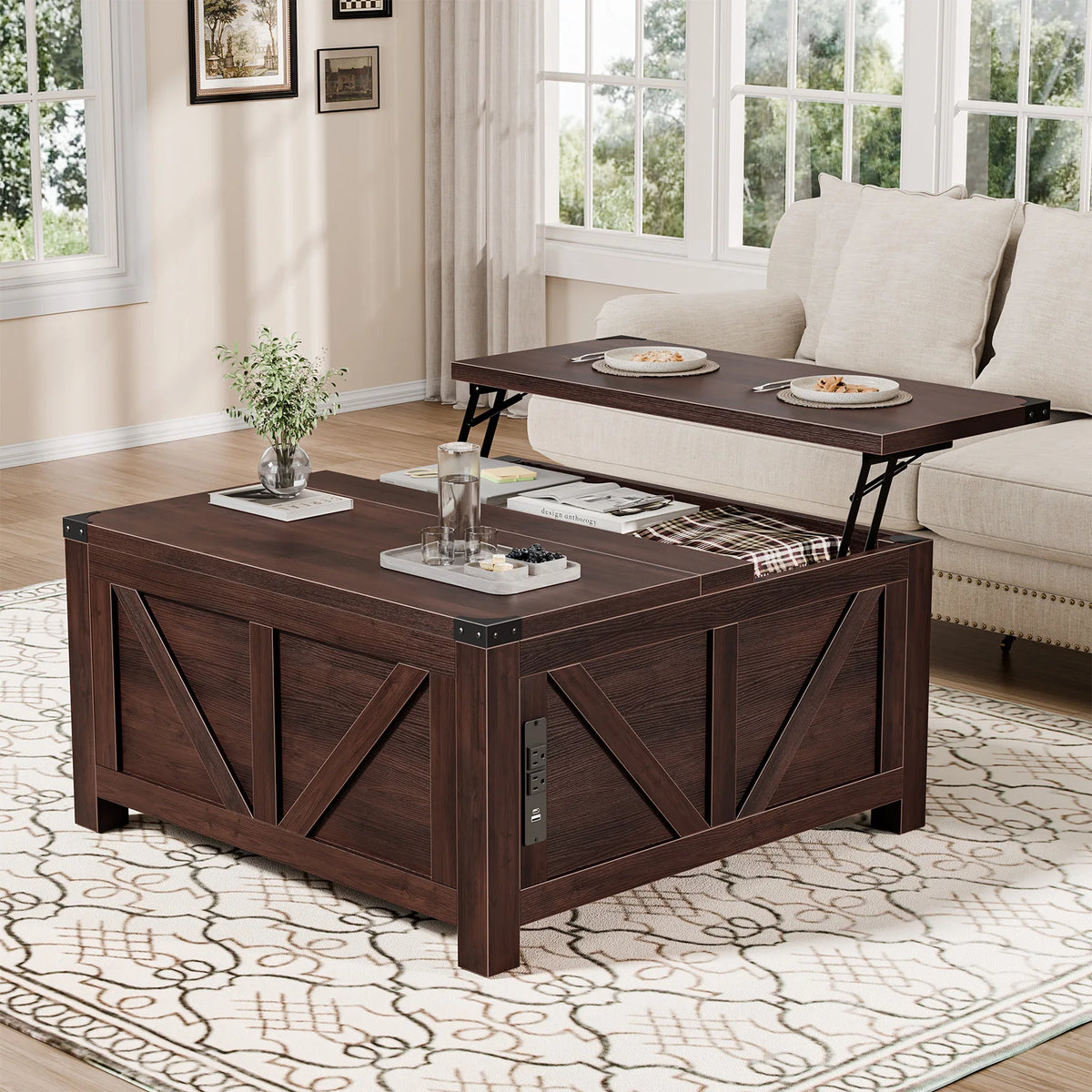 Lift Top Coffee Table with Charging Station