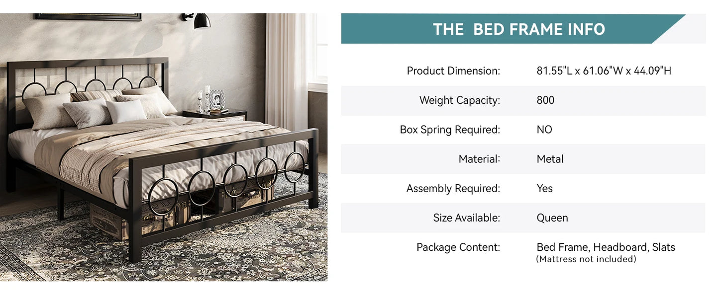 Metal Platform Bed Frame with Vintage Circular Design