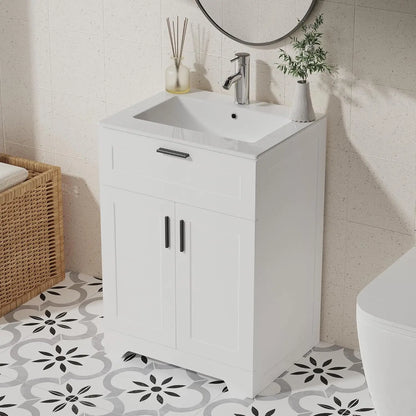 24 Inch Wooden Bathroom Vanity with Ceramic Sink