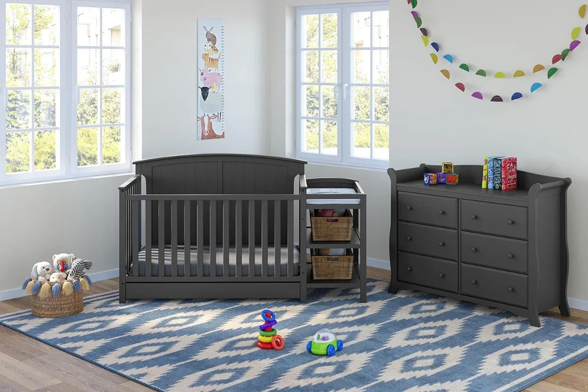 5-in-1 Convertible Crib and Changer with Drawer