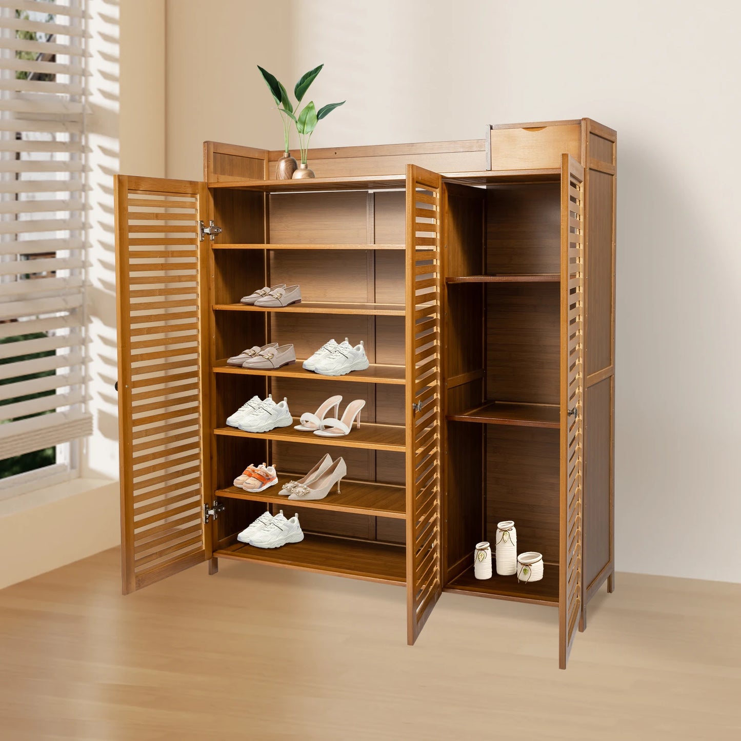 Modern Shoe Cabinet with Doors, Large Capacity for 30 Pairs