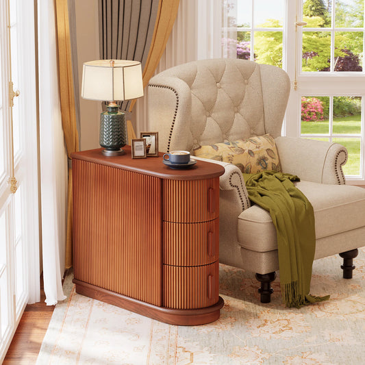 Narrow Solid Wood 3-Drawer End Table