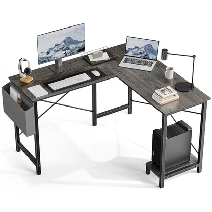Wooden Corner Table with CPU Storage Shelf & Side Bag