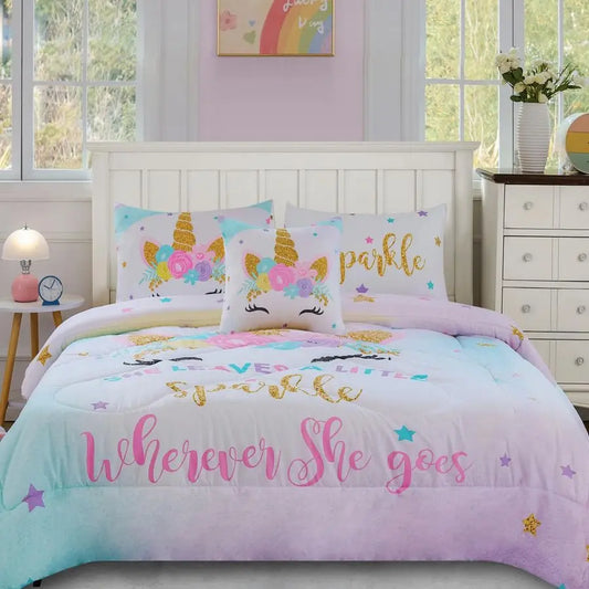 Twin Size Colorful Unicorn Bedding Comforter Sheet Set