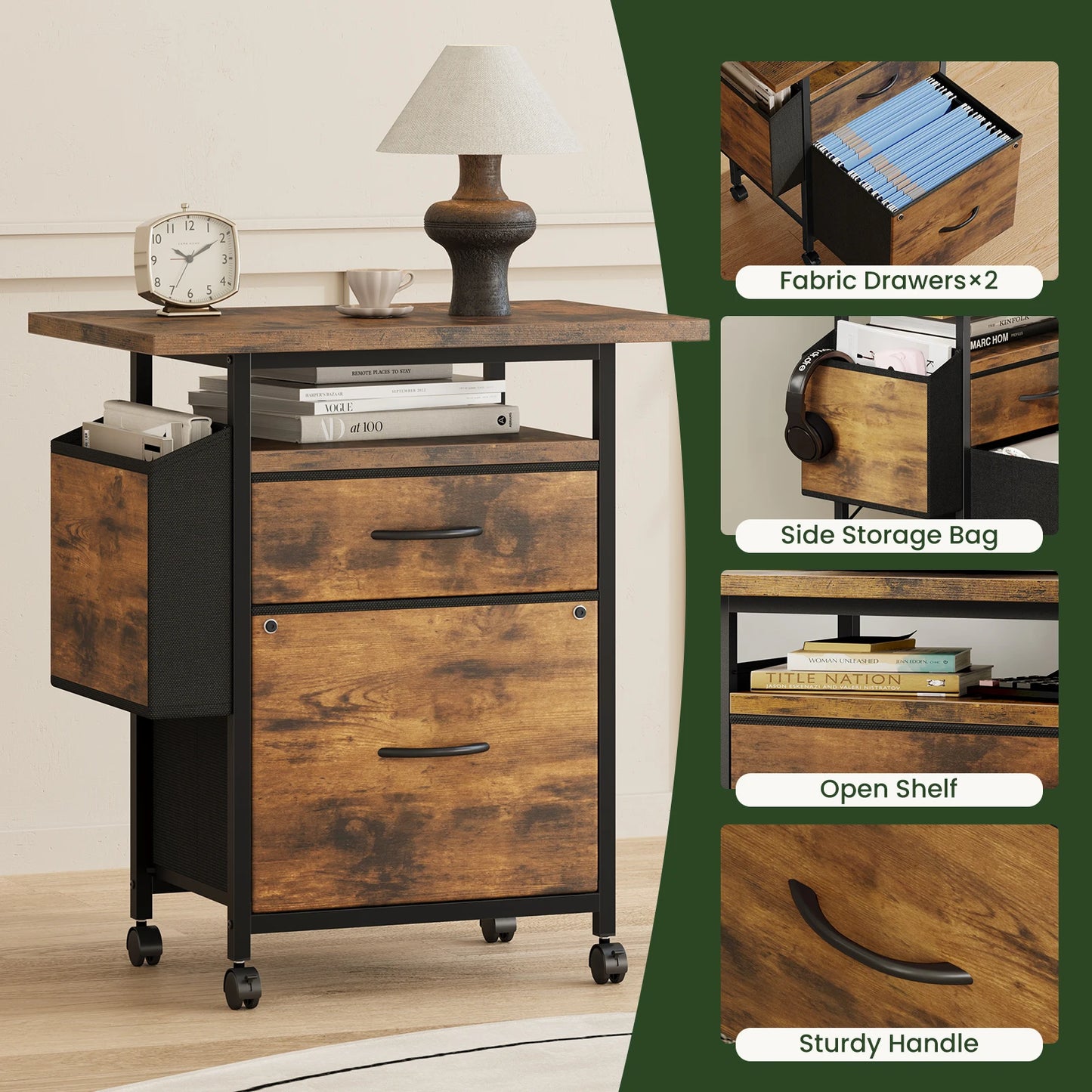 Mobile Printer Stand with Open Shelf & Side Storage Bag