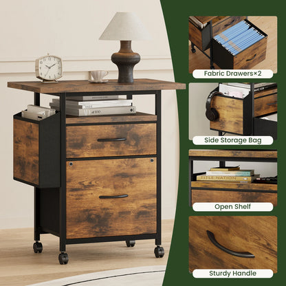 Mobile Printer Stand with Open Shelf & Side Storage Bag