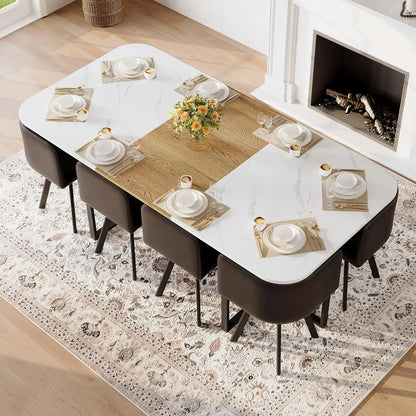 9-Piece Space-Saving Two-Tone Wood Grain Dining Table Set