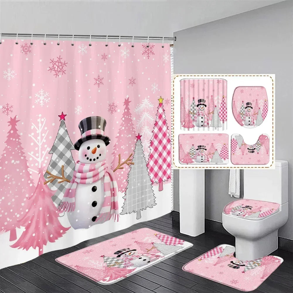 Christmas Shower Curtain & Bath Mat Set