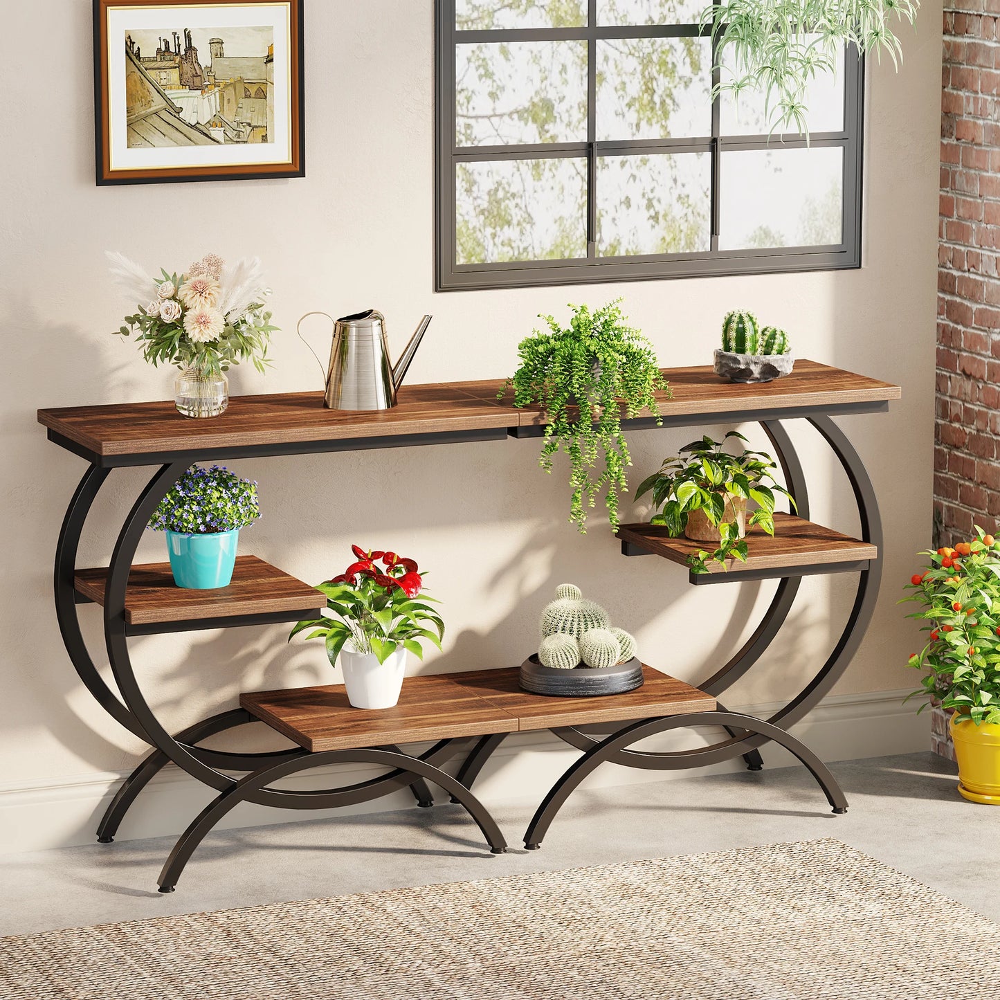 3-Tier, C-Shaped End Table with Storage Shelves