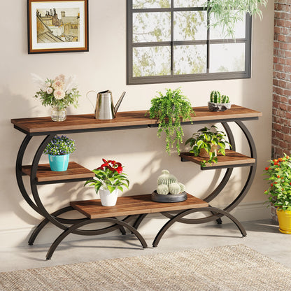 3-Tier, C-Shaped End Table with Storage Shelves