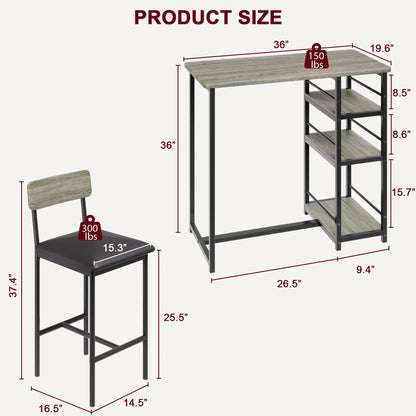 3-Piece Dining Table Set with 3-Tier Shelves Bar