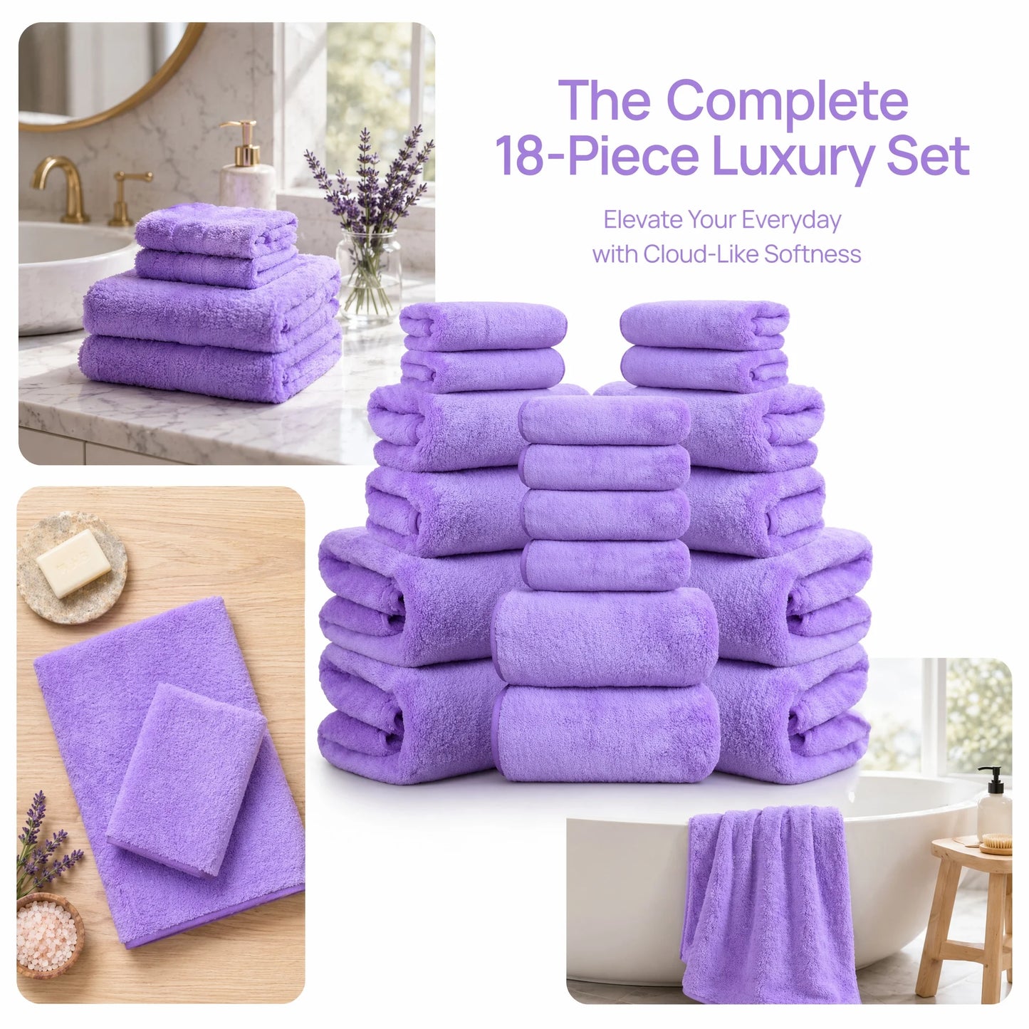 18-Piece Coral Fleece Bath Towel Set, Ultra Soft & Quick-Dry