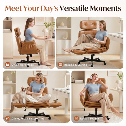 Ergonomic Cross-Legged Computer Desk Vanity Chair with Flip Armrests