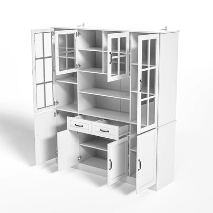 China Hutch with 2 Drawers, Adjustable Shelves & Glass Doors