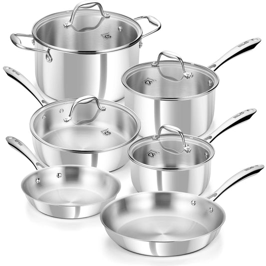 10-Piece Tri-Ply Stainless Steel Cookware Set are Oven Safe & Induction Ready