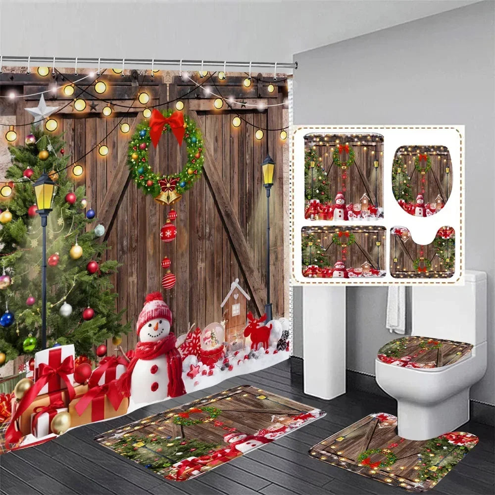 Christmas Shower Curtain & Bath Mat Set
