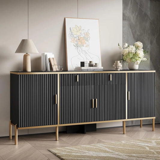 Fluted Storage Sideboard with Adjustable Shelves & Pop-Up Doors