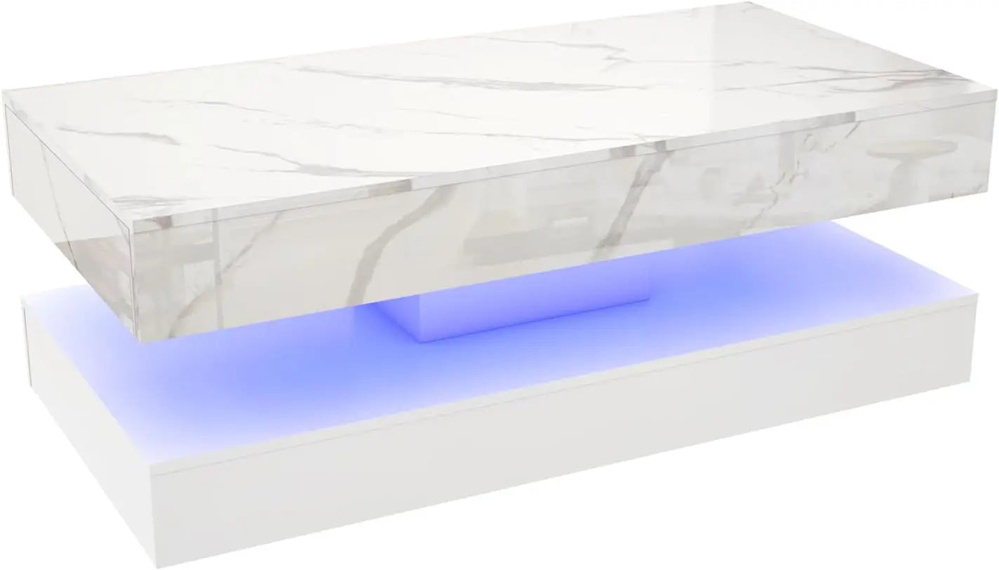 Double-Layer Coffee Table with LED lights & 2 Storage Drawers
