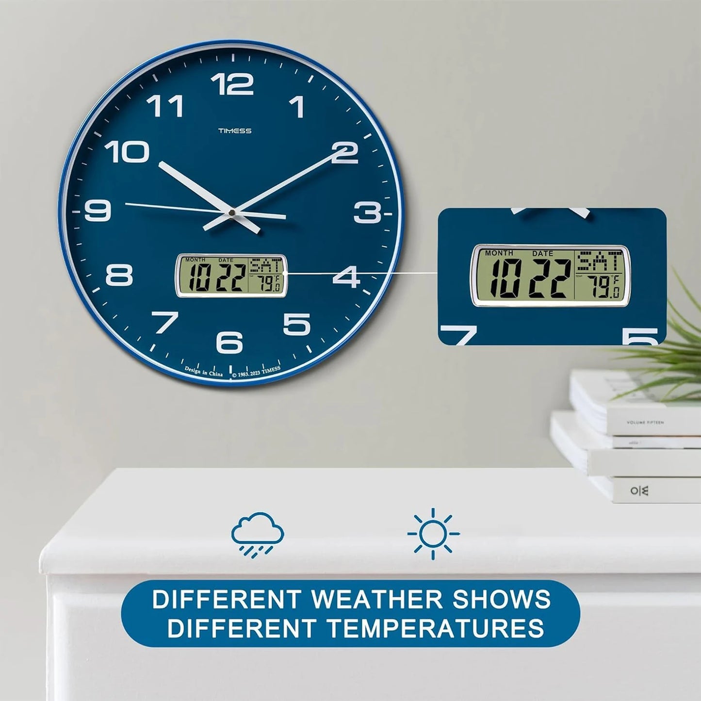 Wall Clock with Calendar & Fahrenheit Temperature Display