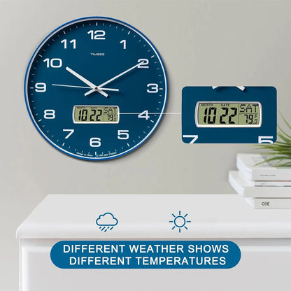Wall Clock with Calendar & Fahrenheit Temperature Display