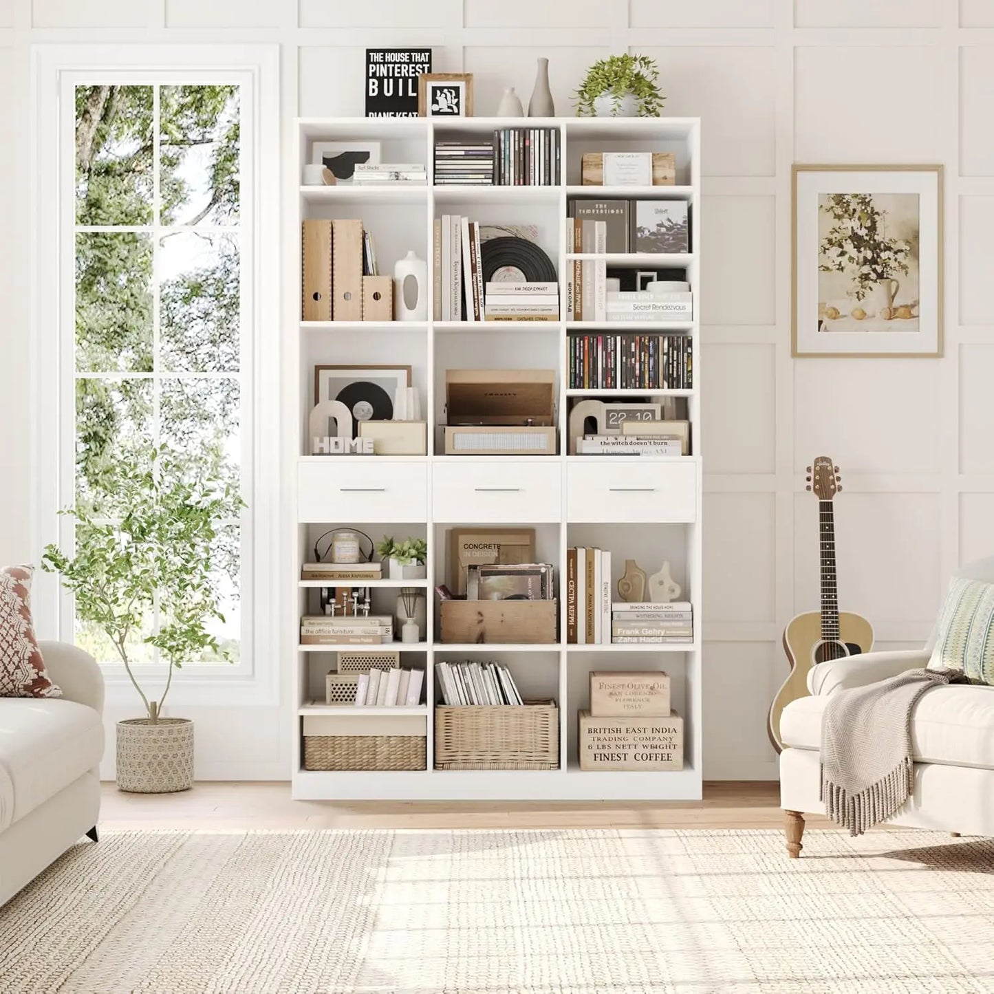 47" Wide Bookshelf with 3 Storage Drawers