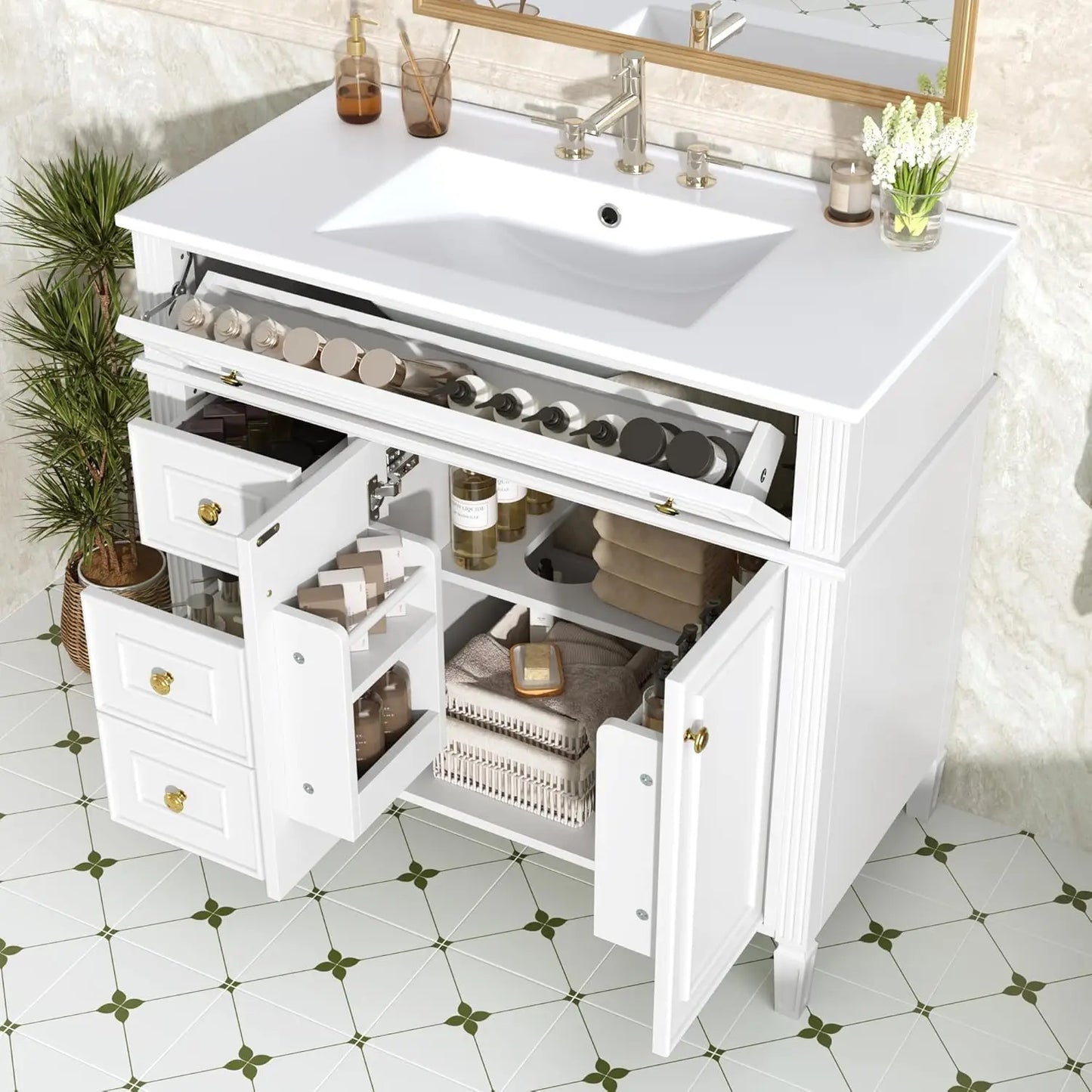 36" Free Standing Bathroom Vanity with Sink & Storage Drawers
